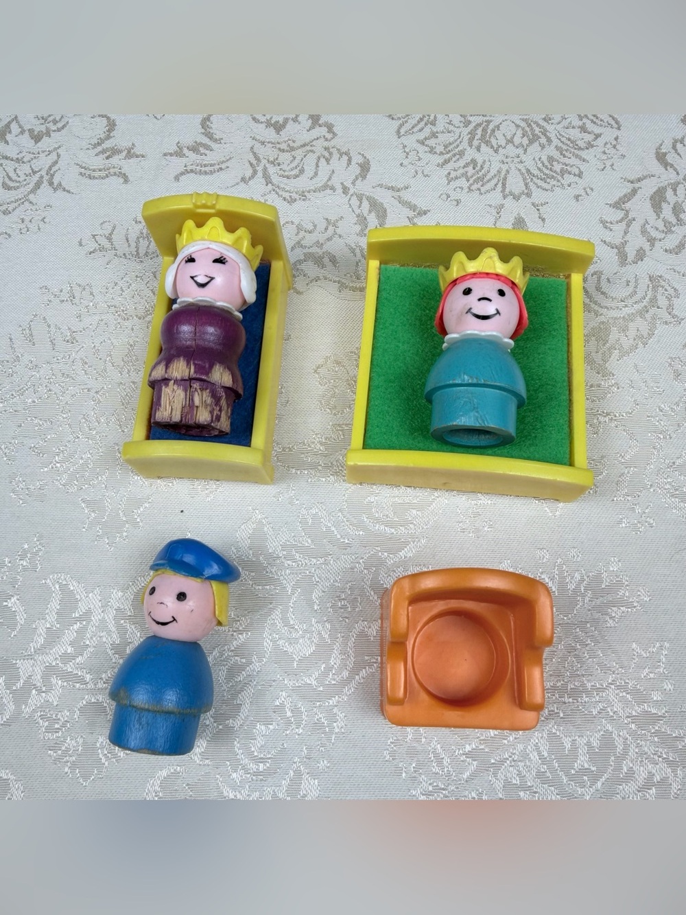 Vintage Little People Royal Figures, Castle Set, 1970’s, Wood Bottoms